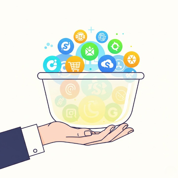An illustration of a person easily lifting a single basket filled with many icons representing different companies. This visual metaphor represents an index fund, which allows an investor to easily own a diversified portfolio of many stocks all at once.
