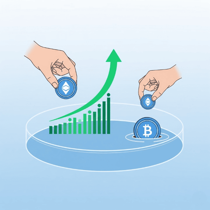 An illustration showing the two sides of crypto lending. One hand lends a coin to a central pool to earn interest, while another hand borrows from the pool by leaving collateral. This symbolizes the mechanics of a DeFi lending protocol.