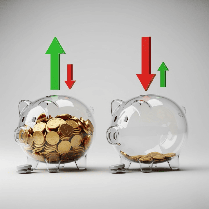 An illustration comparing two identical retirement piggy banks. The one that receives positive returns first remains full, while the one that receives negative returns first becomes depleted. This symbolizes the concept of sequence of returns risk in retirement.